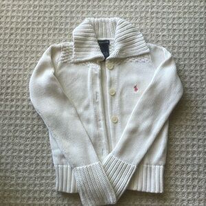 Girls Cream Ralph Lauren Cardigan Sweater, Size L